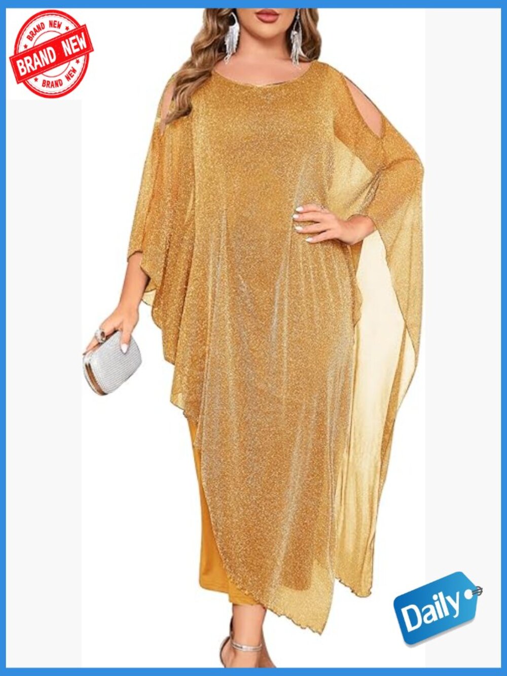 Plus Size Cape Overlay Formal Dress Cocktail Wedding Guest Midi Maxi